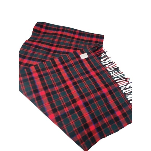 Vintage 100% Lambswool Red Plaid Lands End Fringed Scarf Made In UK - Picture 4 of 5